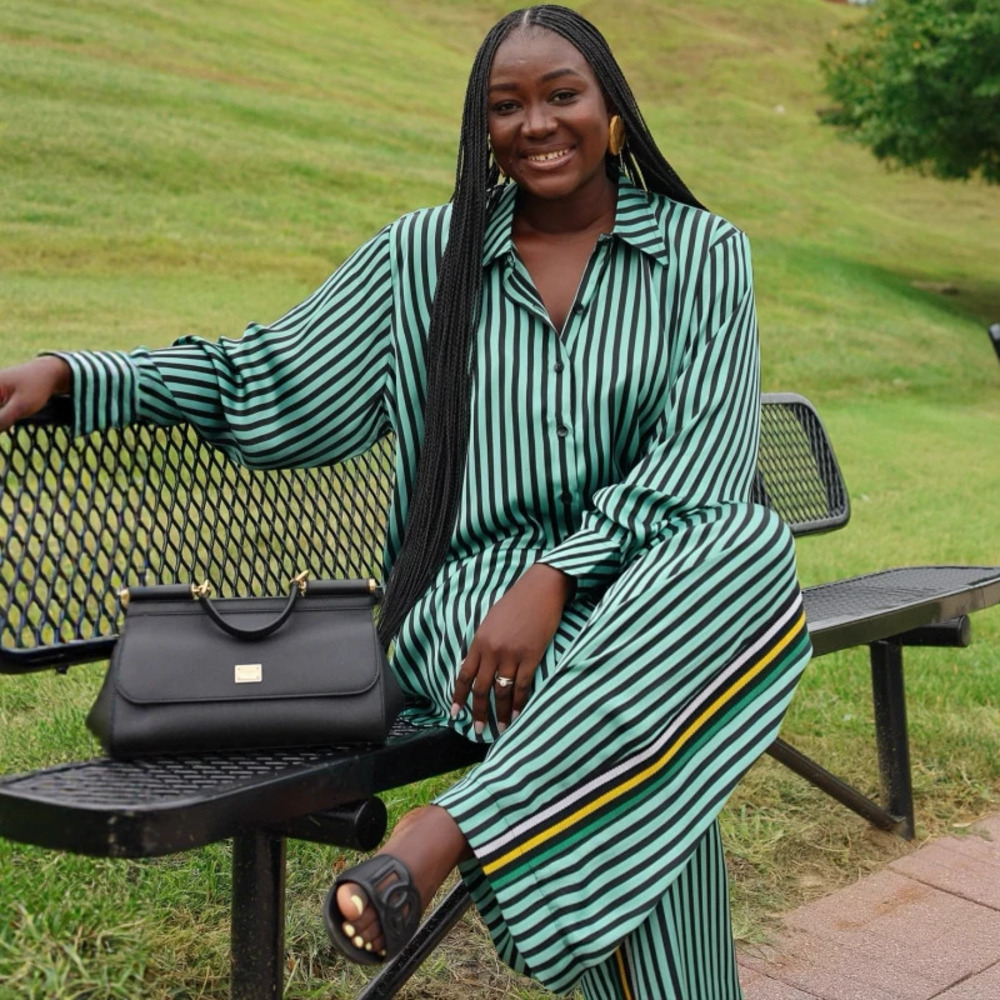 ZARA African Stripe Long Sleeve Plus Size Two Piece Set Shirt Casual Pants Women
